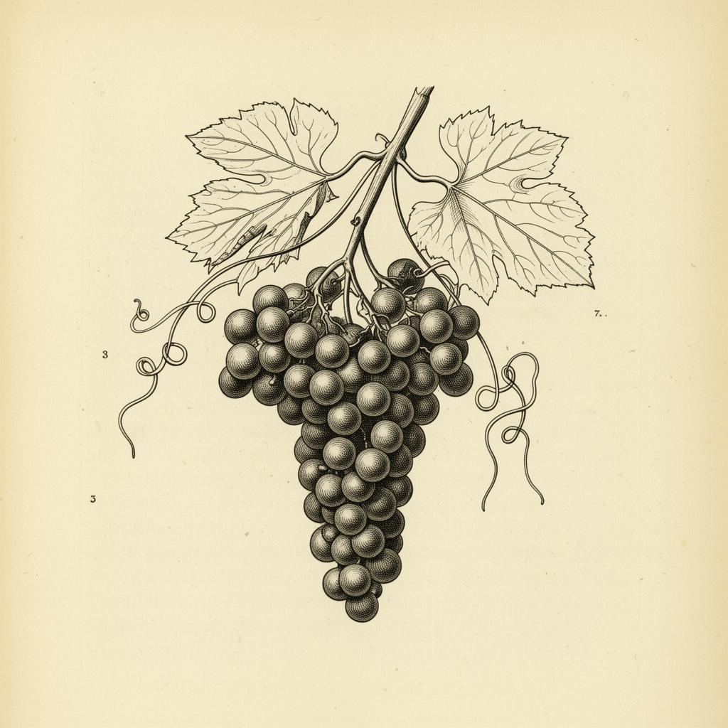 Botanical illustration of grape cluster